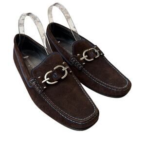 Donald J. Pliner Men's Brown Suede Loafers with Silver Hardware